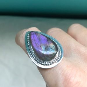 Purple labradorite sterling silver teardrop ring